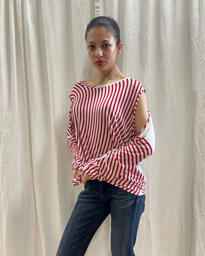 MM6 2017 Red & White Cutout Striped Top