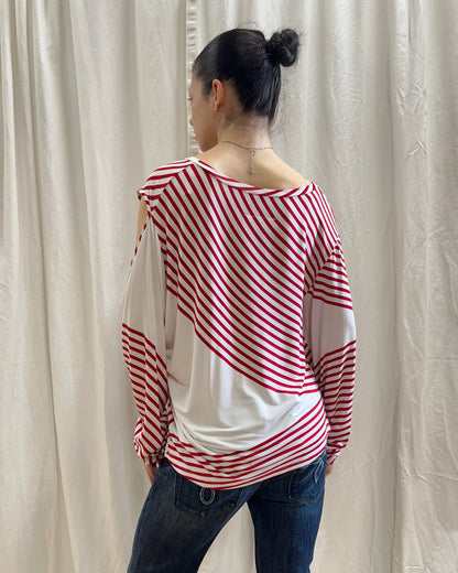 MM6 2017 Red & White Cutout Striped Top