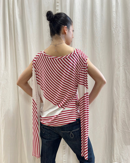 MM6 2017 Red & White Cutout Striped Top