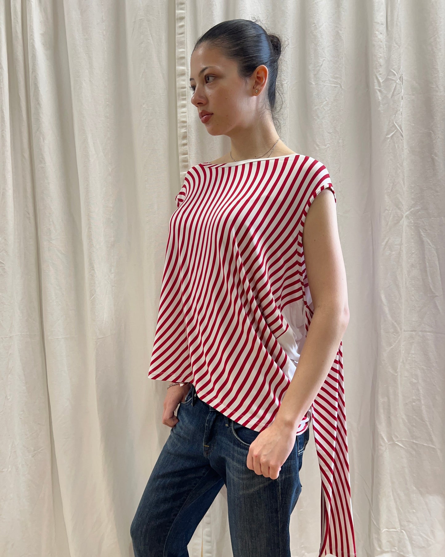 MM6 2017 Red & White Cutout Striped Top