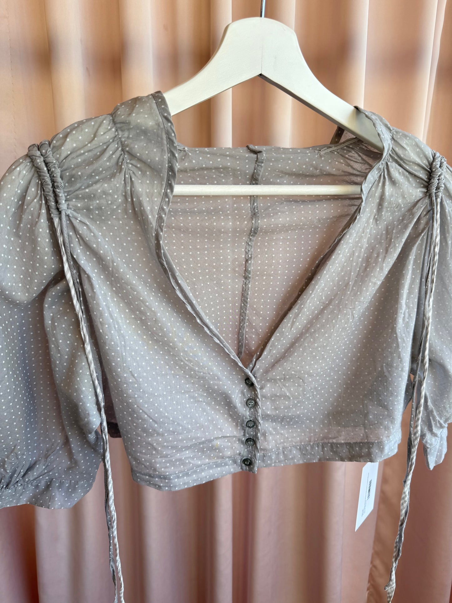 Cop Copine Grey & White Polka Dot Cropped Blouse