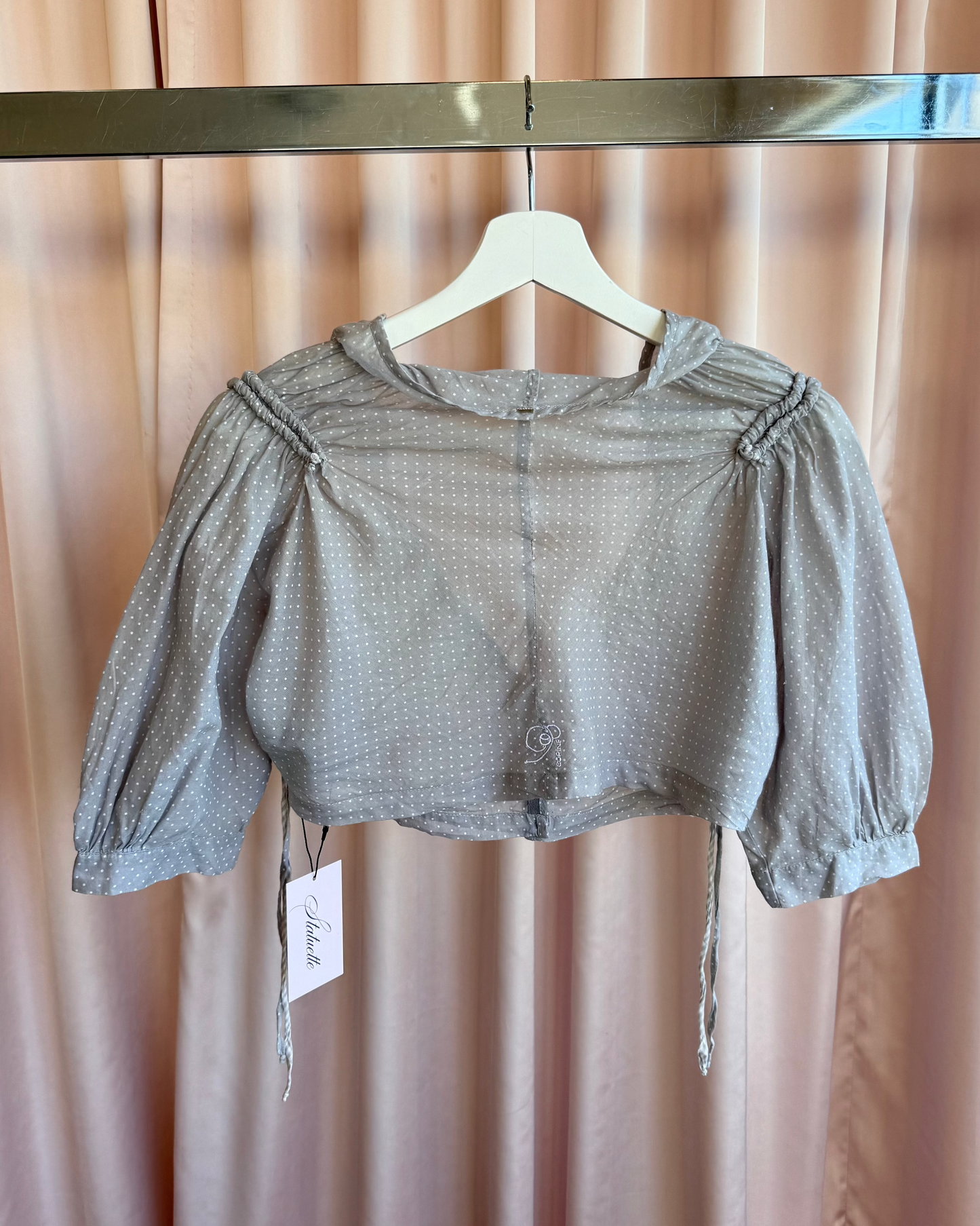 Cop Copine Grey & White Polka Dot Cropped Blouse