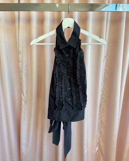 French Brand Black Ruffled Open Back Halter Top