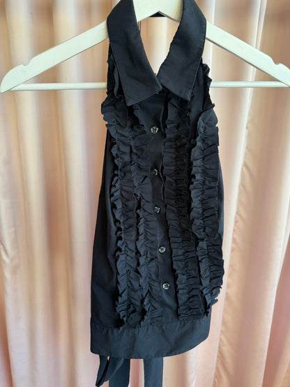 French Brand Black Ruffled Open Back Halter Top