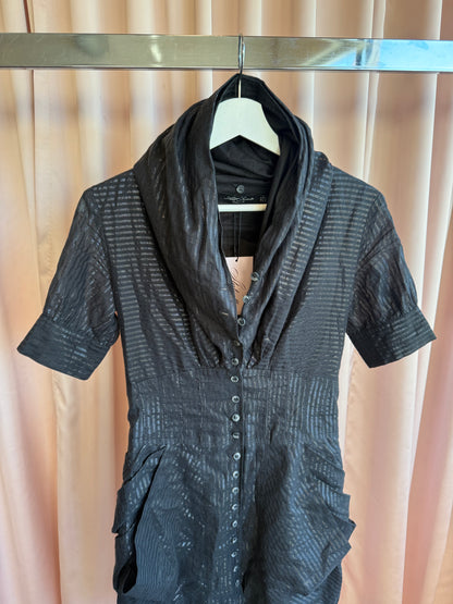 All Saints Black Shimmer Pinstripe Elma Shirt Dress