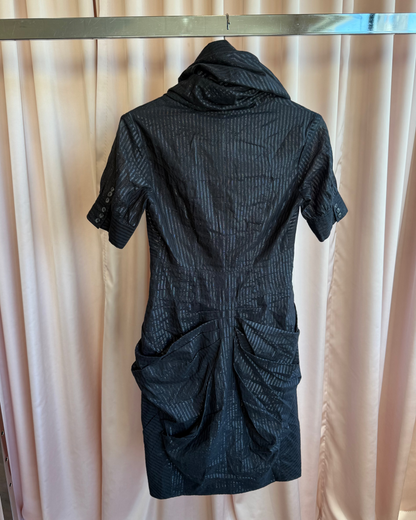All Saints Black Shimmer Pinstripe Elma Shirt Dress