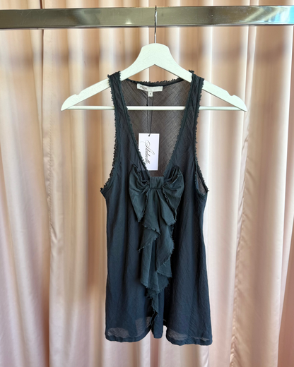 Parisian Brand Charcoal Grey Silk & Cotton Bow Tank Top
