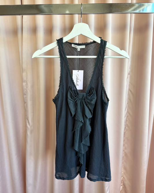 Parisian Brand Charcoal Grey Silk & Cotton Bow Tank Top