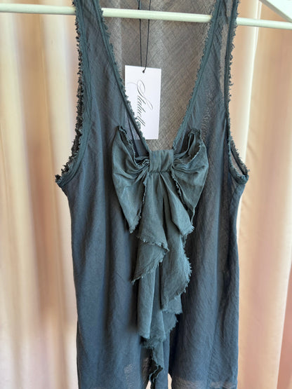 Parisian Brand Charcoal Grey Silk & Cotton Bow Tank Top