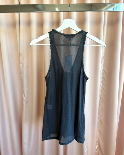 Parisian Brand Charcoal Grey Silk & Cotton Bow Tank Top