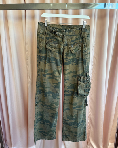 French Brand Camouflage Low Rise Bootcut Cargo Pants