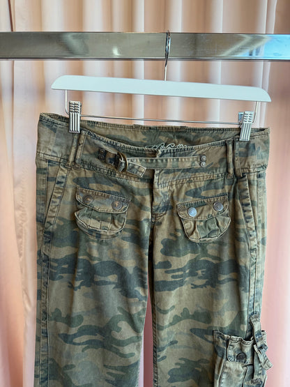 French Brand Camouflage Low Rise Bootcut Cargo Pants
