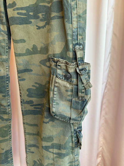 French Brand Camouflage Low Rise Bootcut Cargo Pants