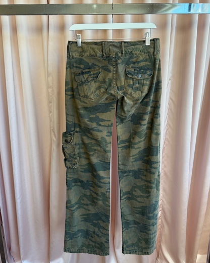 French Brand Camouflage Low Rise Bootcut Cargo Pants