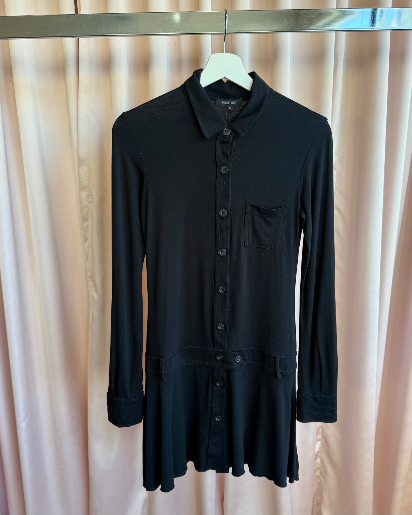 Italian Brand Black Long Sleeve Button Up Shirt Mini Dress