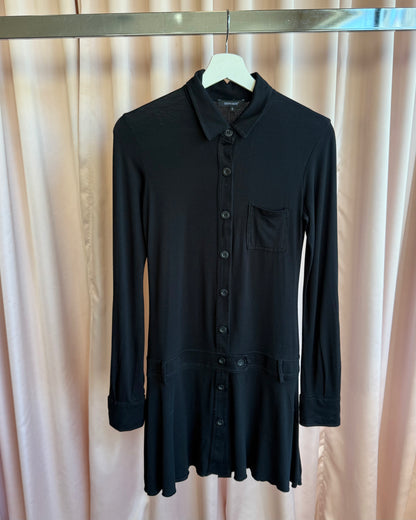 Italian Brand Black Long Sleeve Button Up Shirt Mini Dress