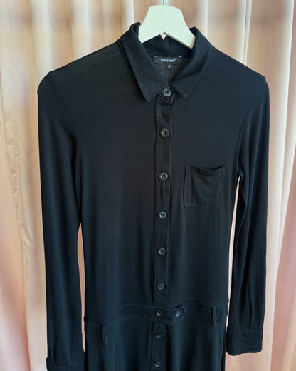 Italian Brand Black Long Sleeve Button Up Shirt Mini Dress