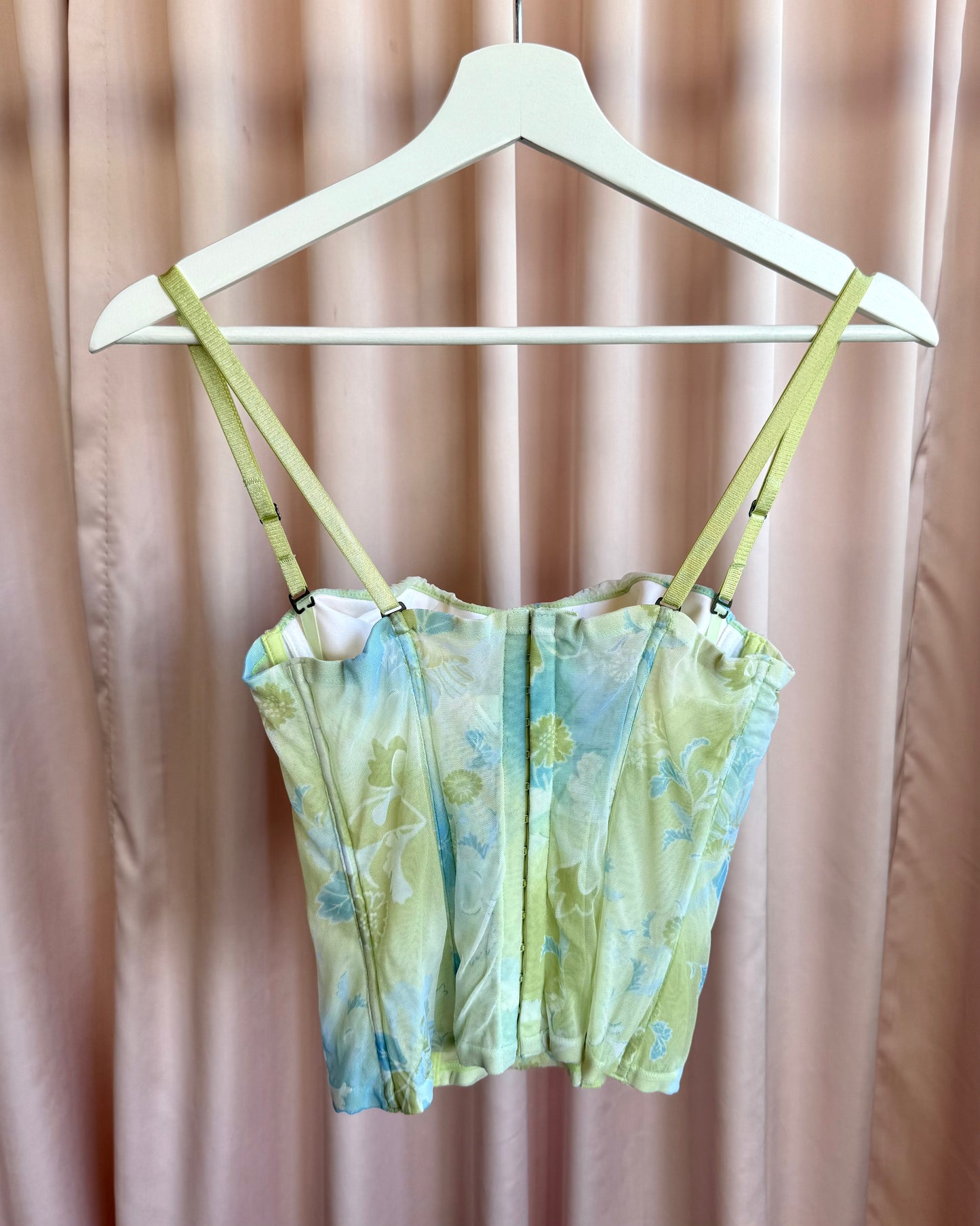 Italian Brand Pastel Green & Blue Printed Mesh Bustier Top