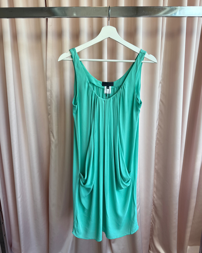 Renato Nucci Paris Teal Silk Pleated Sleeveless Dress