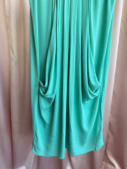 Renato Nucci Paris Teal Silk Pleated Sleeveless Dress