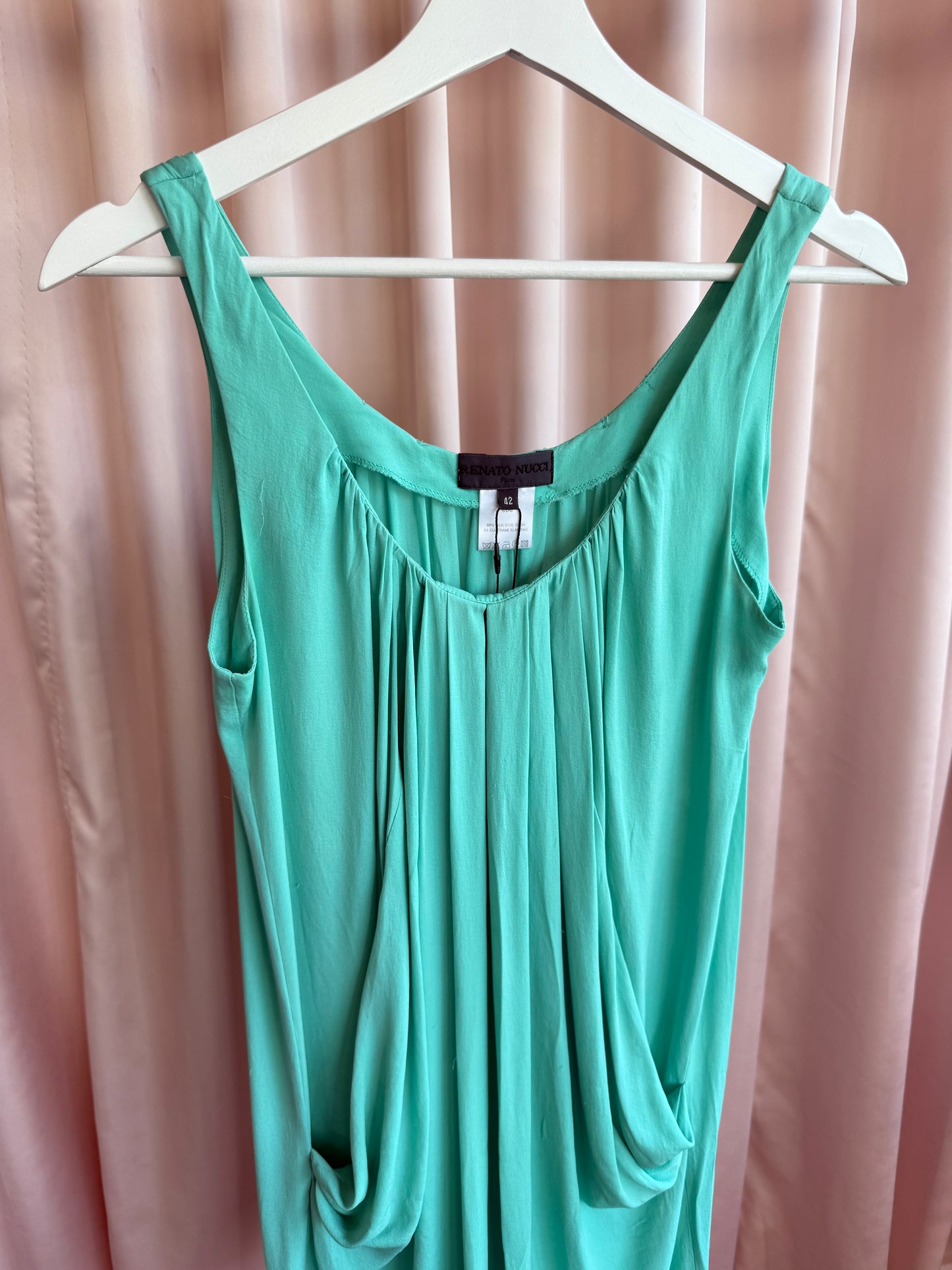Renato Nucci Paris Teal Silk Pleated Sleeveless Dress