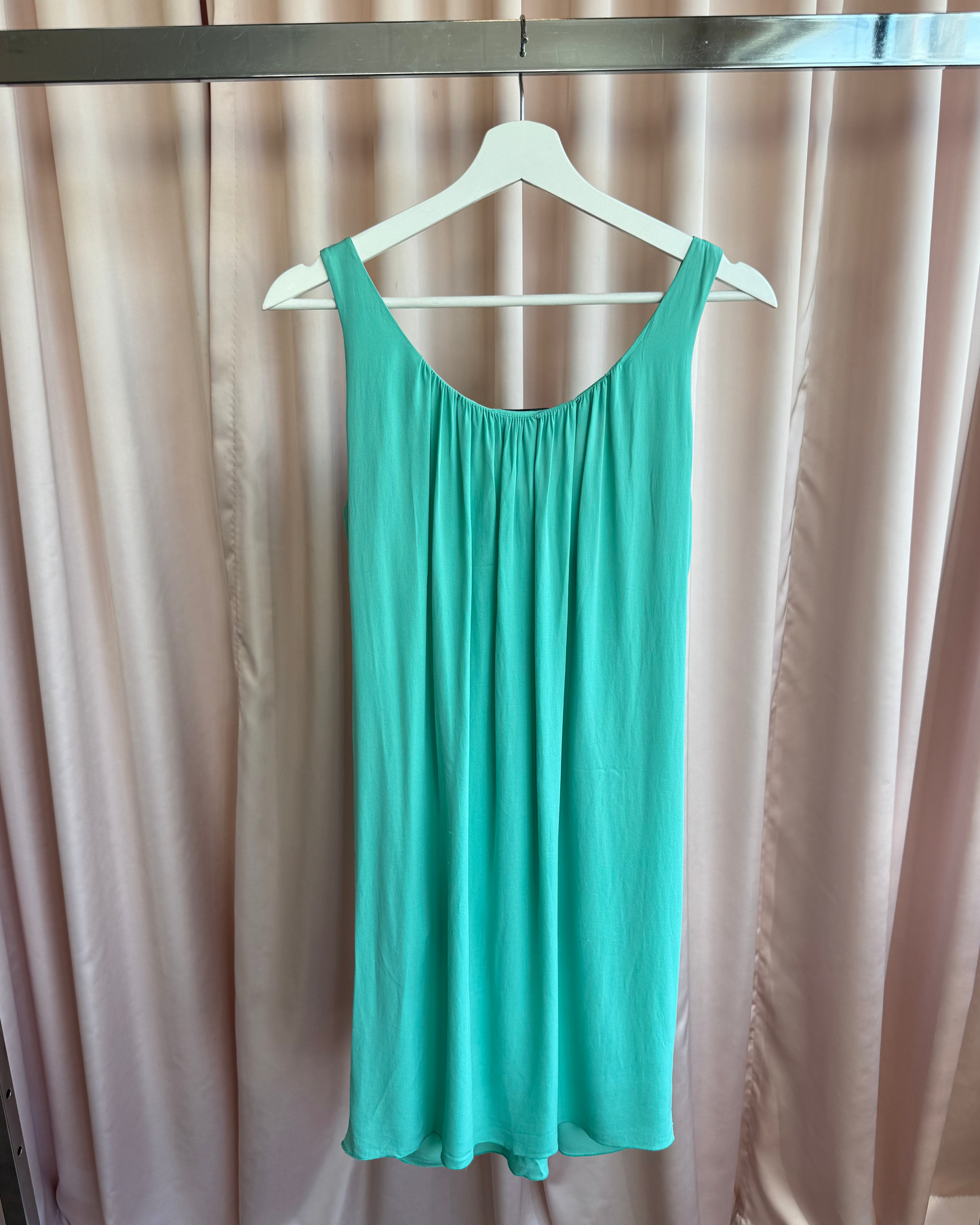 Renato Nucci Paris Teal Silk Pleated Sleeveless Dress