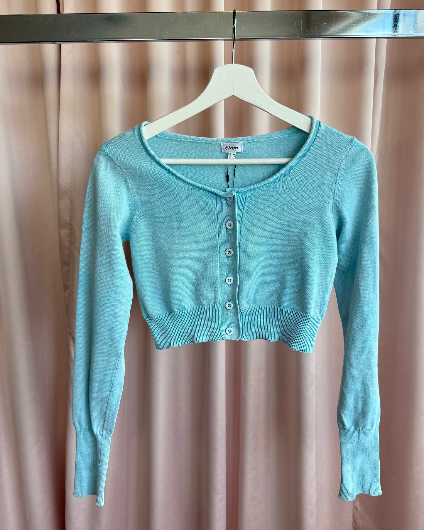 German Brand Pale Sky Blue Cropped Cotton Cardigan