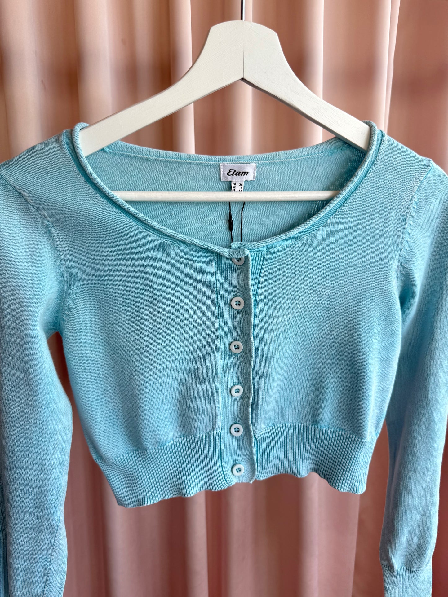 German Brand Pale Sky Blue Cropped Cotton Cardigan