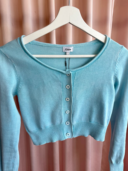 German Brand Pale Sky Blue Cropped Cotton Cardigan