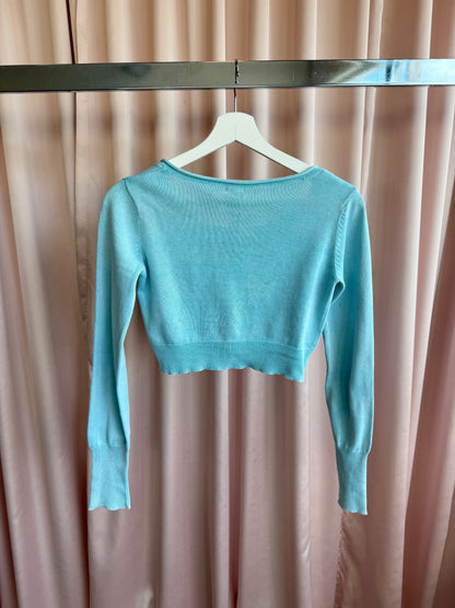 German Brand Pale Sky Blue Cropped Cotton Cardigan