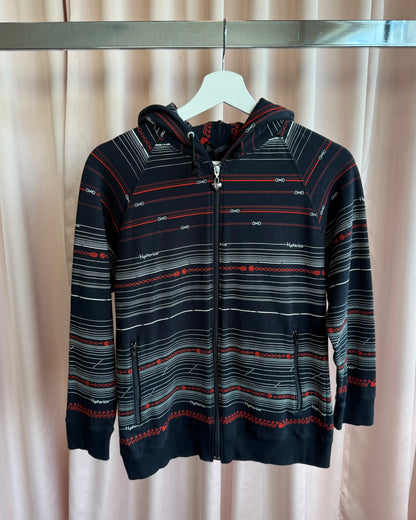 Hysteric Glamour Navy & Red Striped Heart Lock Zip Up Hoodie