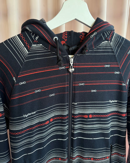 Hysteric Glamour Navy & Red Striped Heart Lock Zip Up Hoodie
