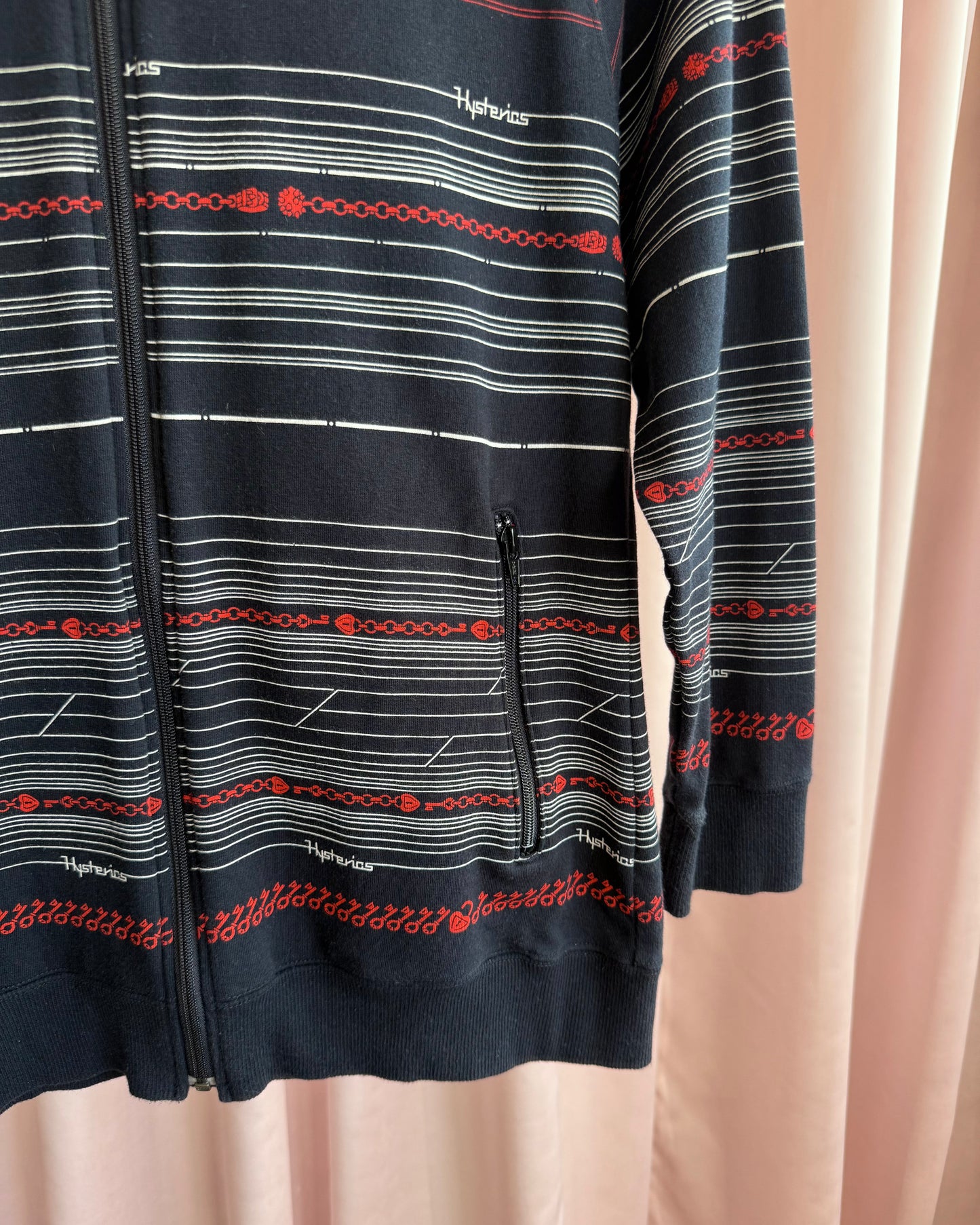 Hysteric Glamour Navy & Red Striped Heart Lock Zip Up Hoodie