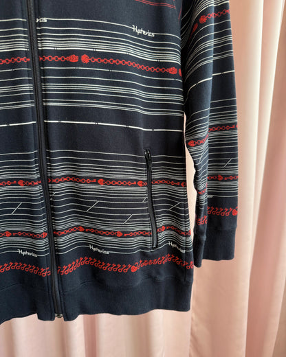 Hysteric Glamour Navy & Red Striped Heart Lock Zip Up Hoodie