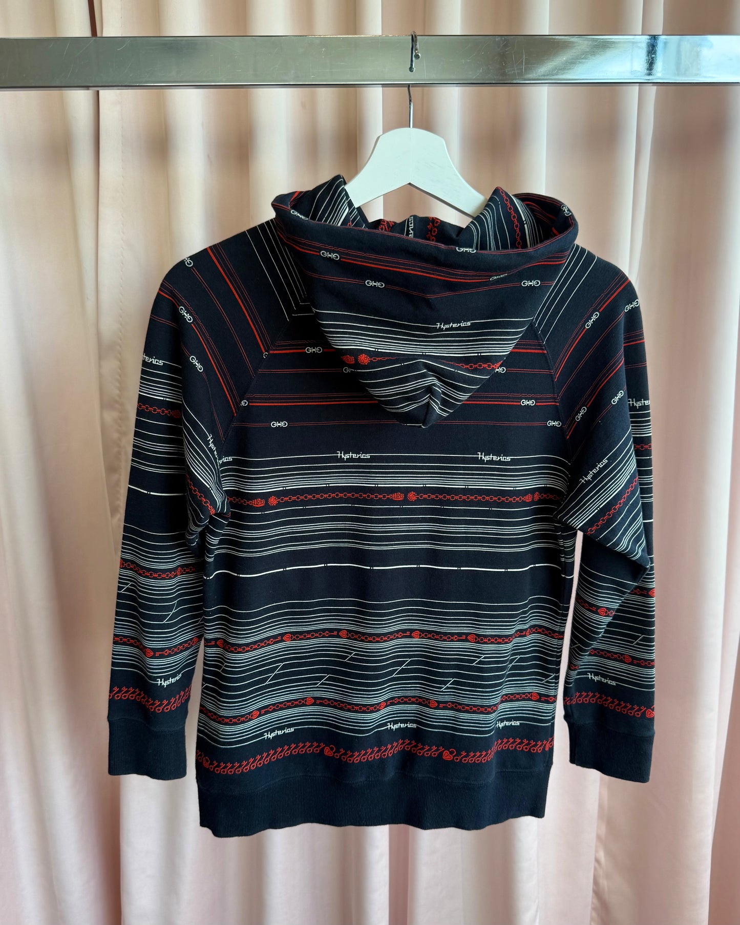 Hysteric Glamour Navy & Red Striped Heart Lock Zip Up Hoodie