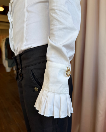 Italian Brand White Ruffled Long Sleeve Shirt Bodysuit