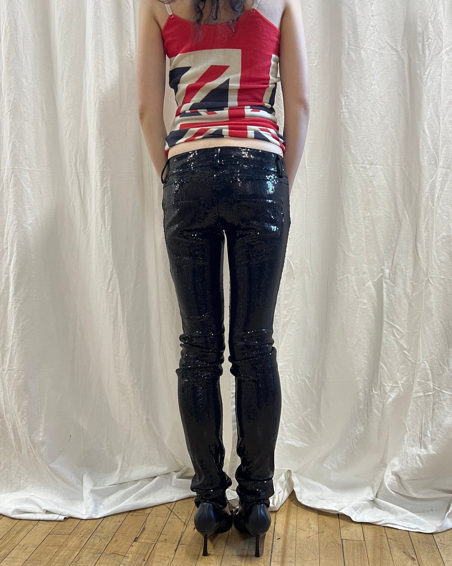 Low Rise Skinny Black Sequins Trousers