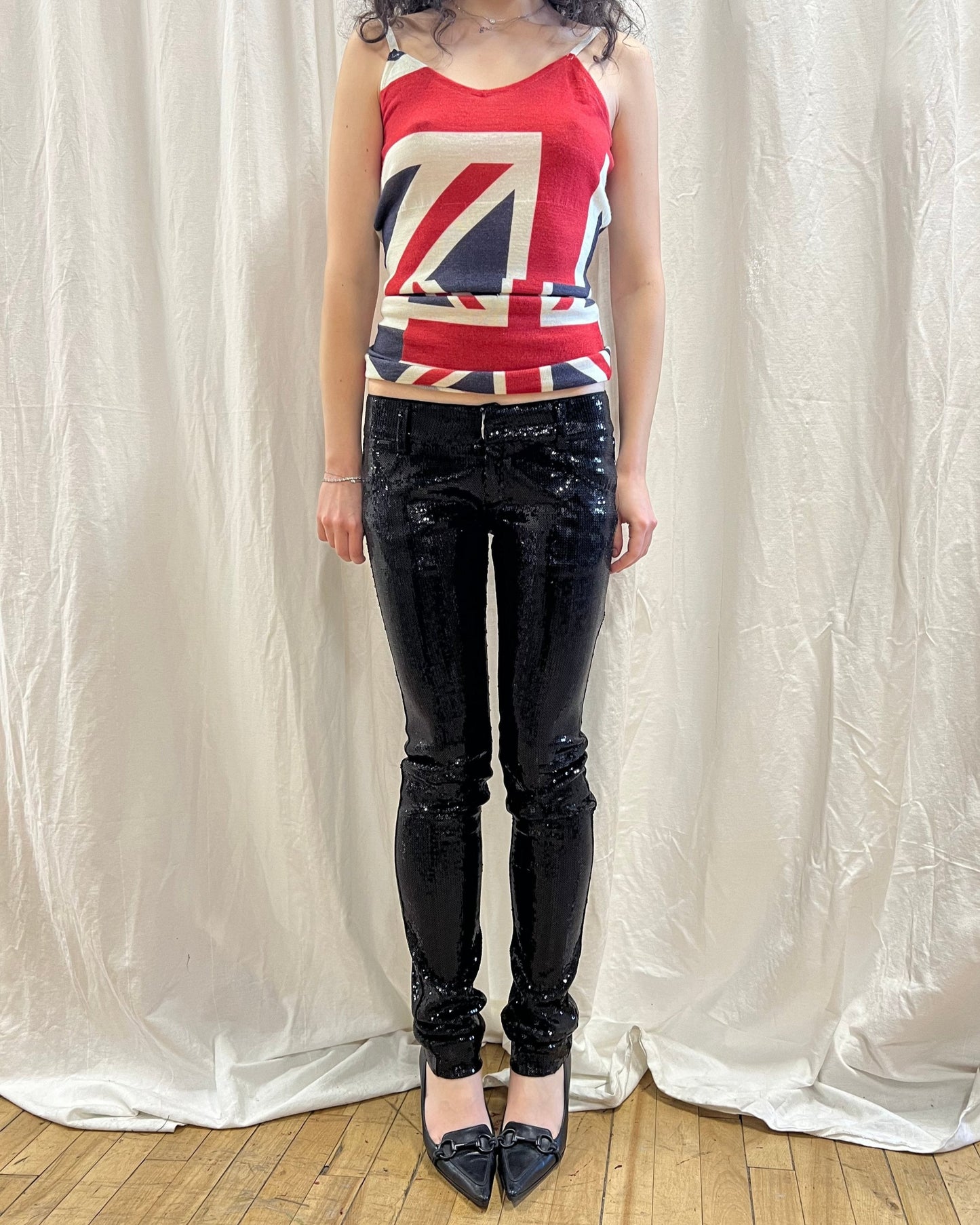 Low Rise Skinny Black Sequins Trousers