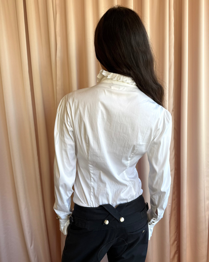 Italian Brand White Ruffled Long Sleeve Shirt Bodysuit
