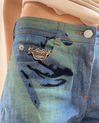 Chloé S/S 2001 Hand Print Trompe L'Oeil Denim