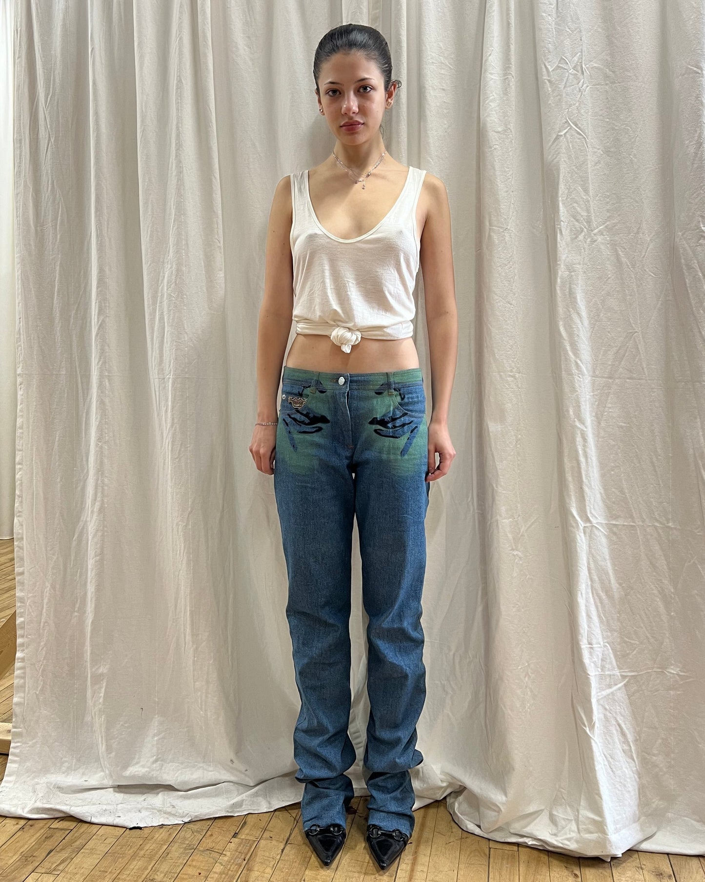 Chloé S/S 2001 Hand Print Trompe L'Oeil Denim