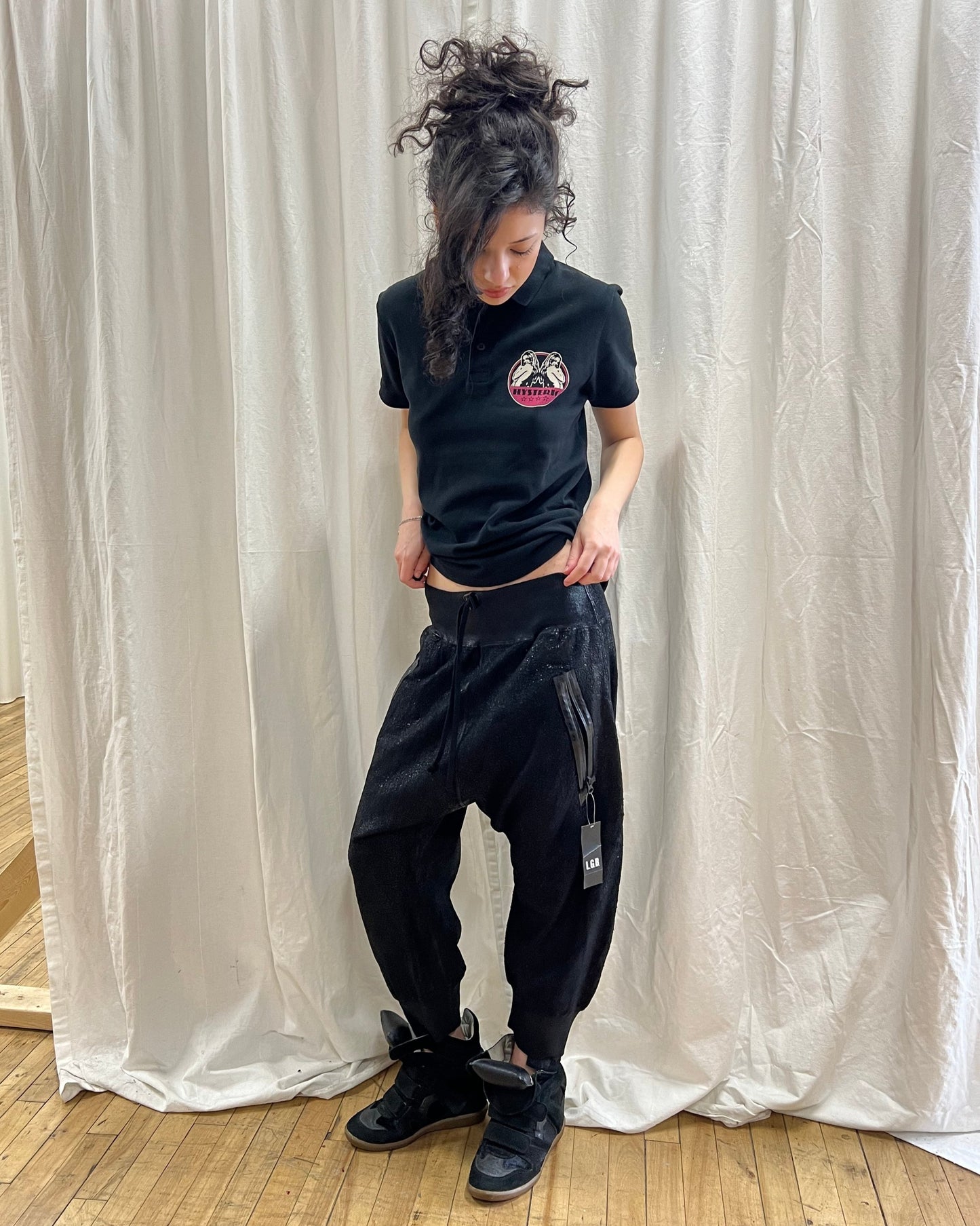 L.G.B. Coated Black Drop Crotch Sarouel Joggers