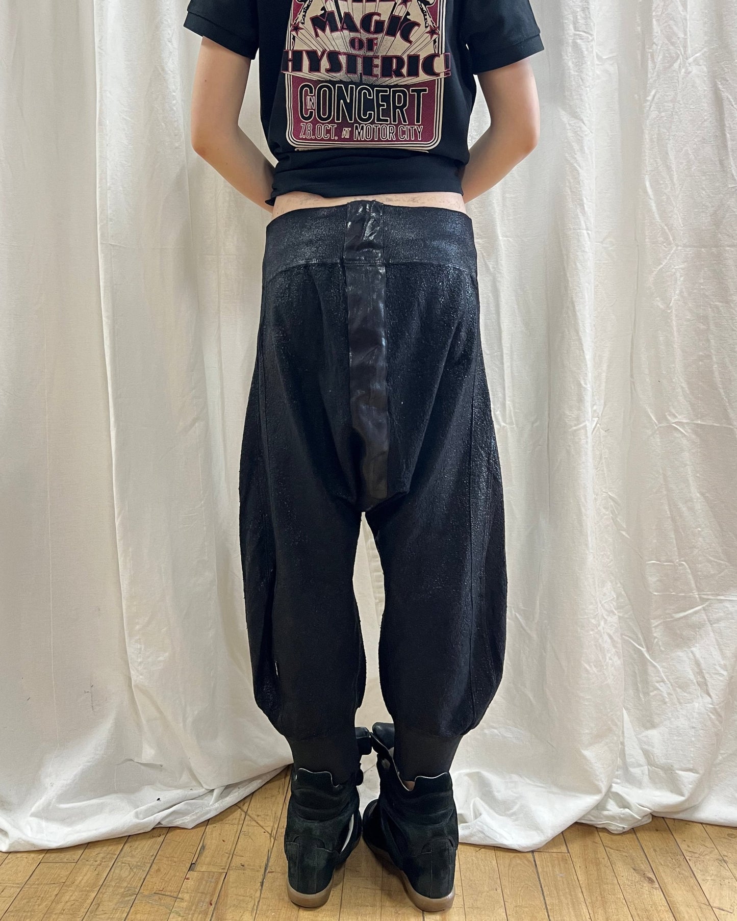 L.G.B. Coated Black Drop Crotch Sarouel Joggers