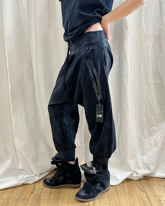 L.G.B. Coated Black Drop Crotch Sarouel Joggers