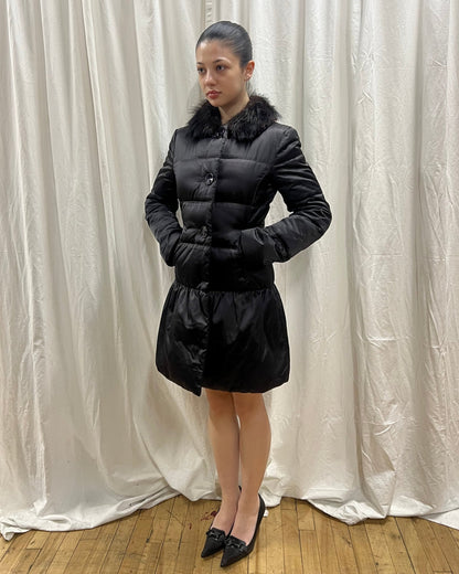 Prada 2010 Nylon Down Beaver Fur Collar Puffer Coat