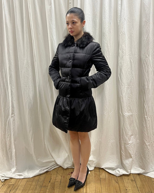 Prada 2010 Nylon Down Beaver Fur Collar Puffer Coat