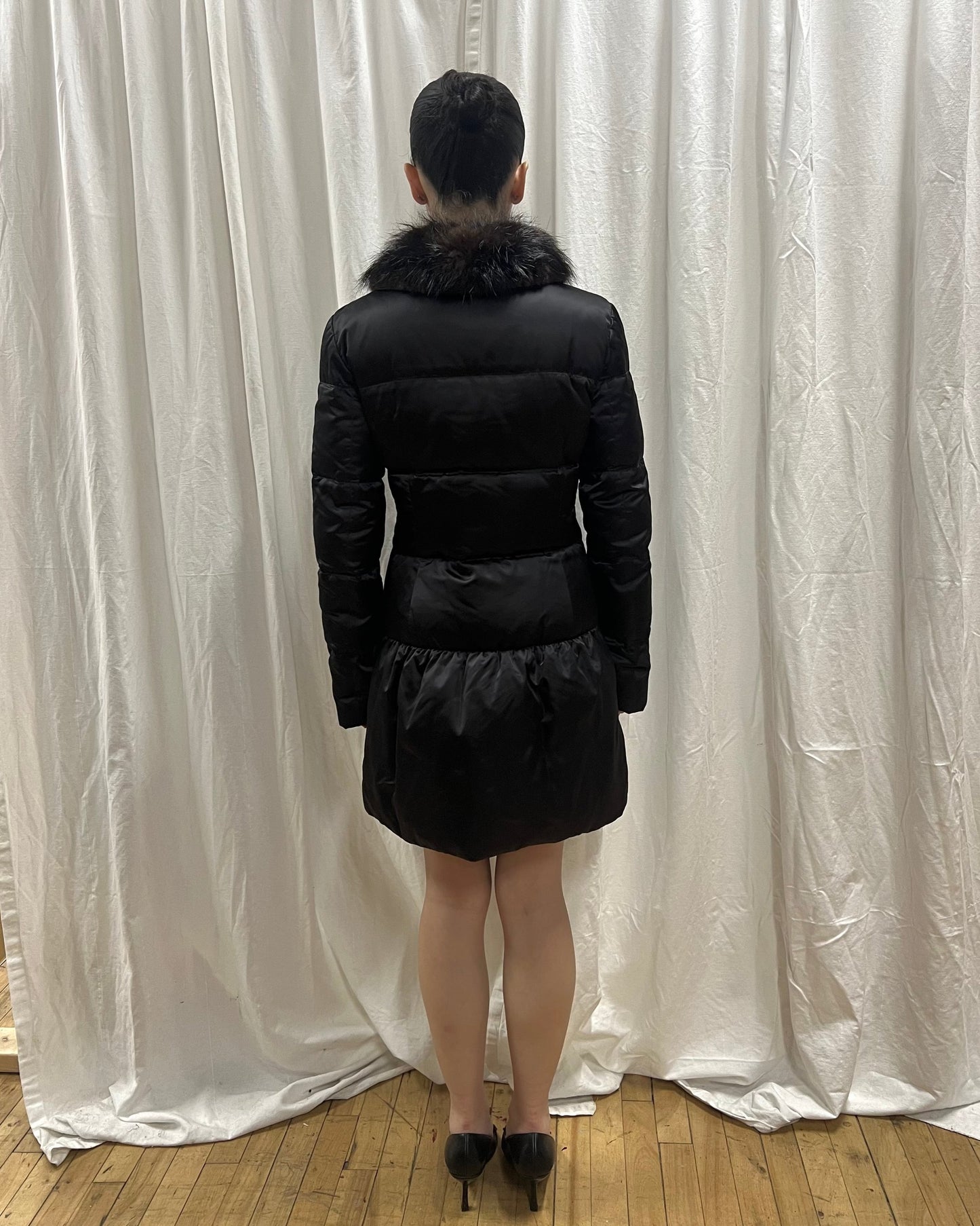 Prada 2010 Nylon Down Beaver Fur Collar Puffer Coat