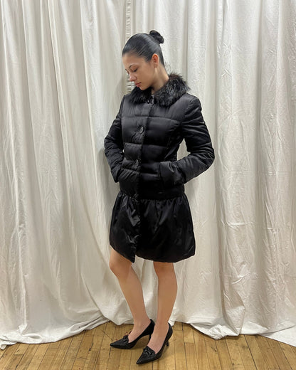 Prada 2010 Nylon Down Beaver Fur Collar Puffer Coat