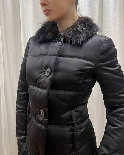 Prada 2010 Nylon Down Beaver Fur Collar Puffer Coat